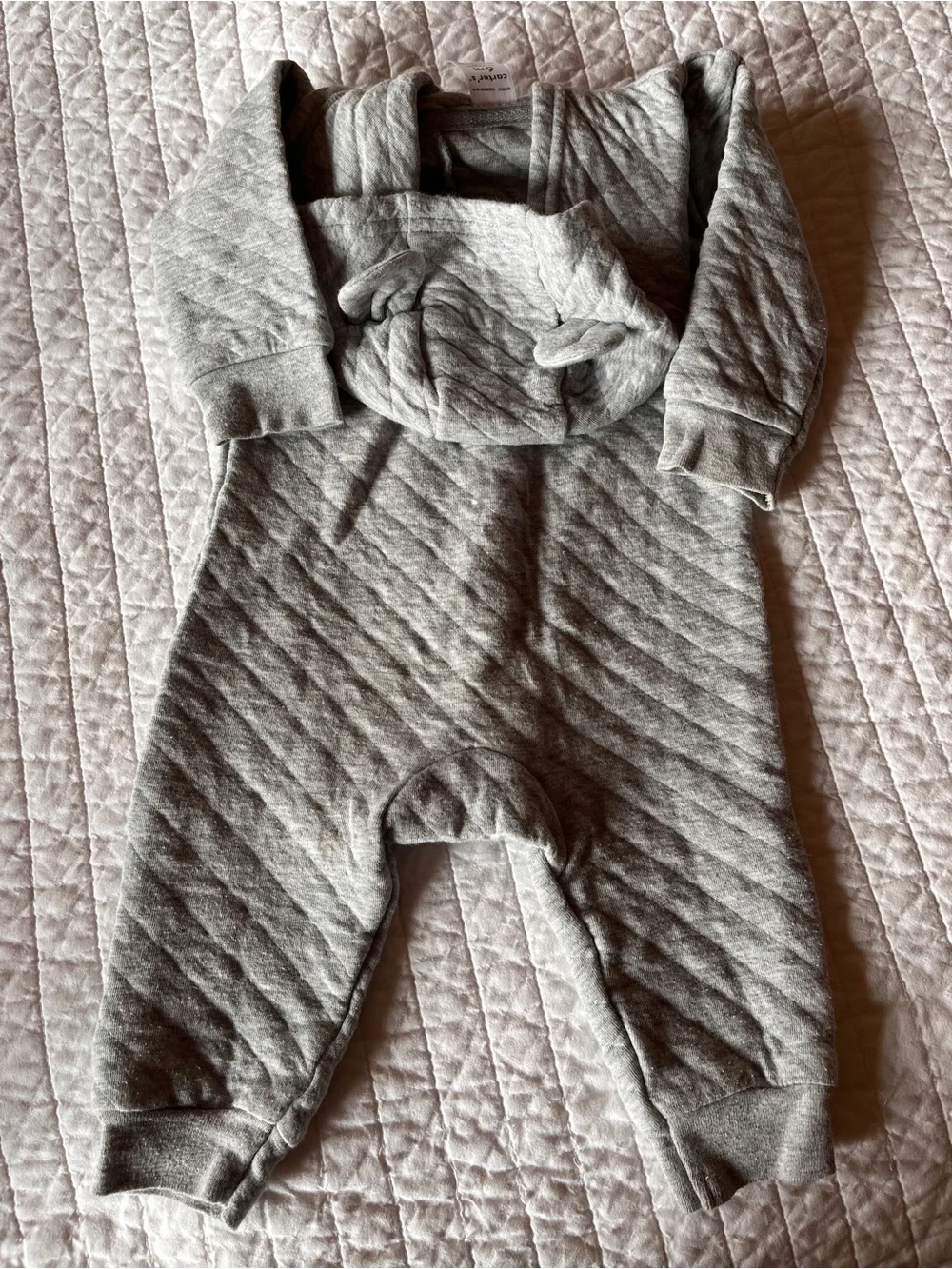 Carter’s Gray Quilted Hooded Baby One-Piece Romper 6m